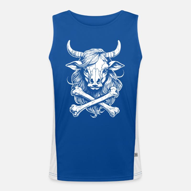 Bio-Bauern-Shirt: Kuhkopf- und Knochen-Comic Funktionelles Kontrast-Tank Top für Männer 