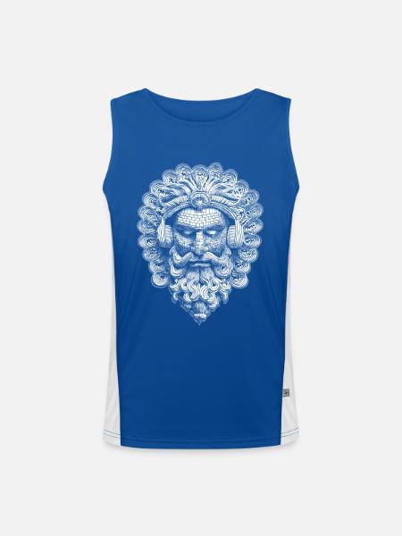 Hip-Hop Style with Mask of the Gods: Streetwear Tee - Men's Functional Contrast Tank Top  - royal/white - Front