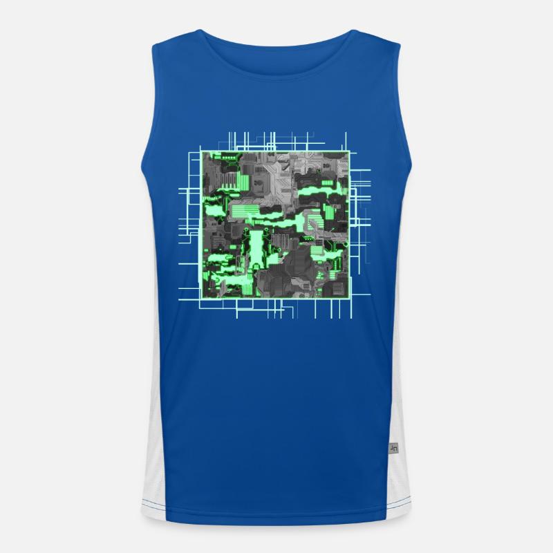 Green Stylized Motherboard Men's Functional Contrast Tank Top 