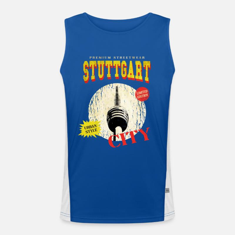 Stuttgart Germany City Skyline Vintage Retro Men's Functional Contrast Tank Top 