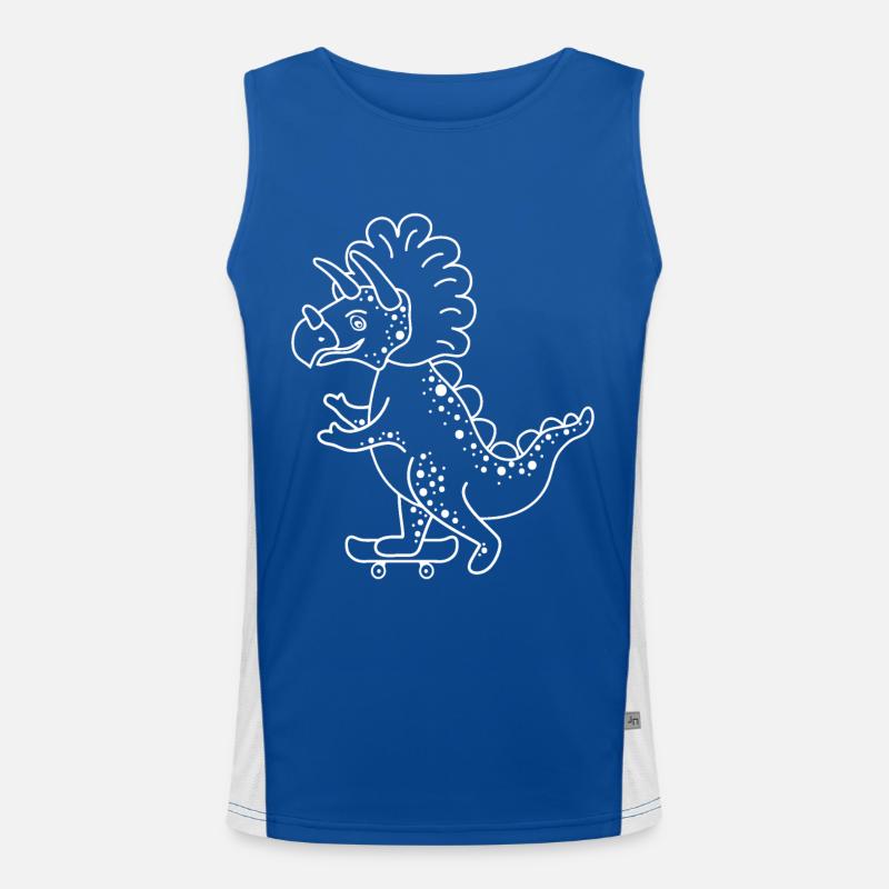 Dinosaurier Comic Triceratops auf Skateboard Funktionelles Kontrast-Tank Top für Männer 