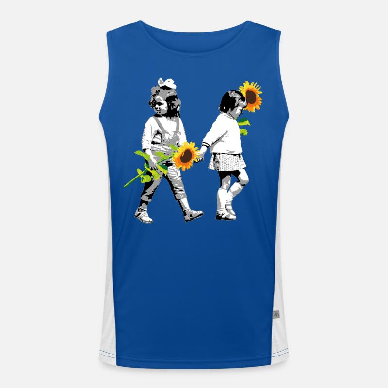 Blumenkinder | zwei kleineMädchen mit Sonnenblumen Funktionelles Kontrast-Tank Top für Männer 