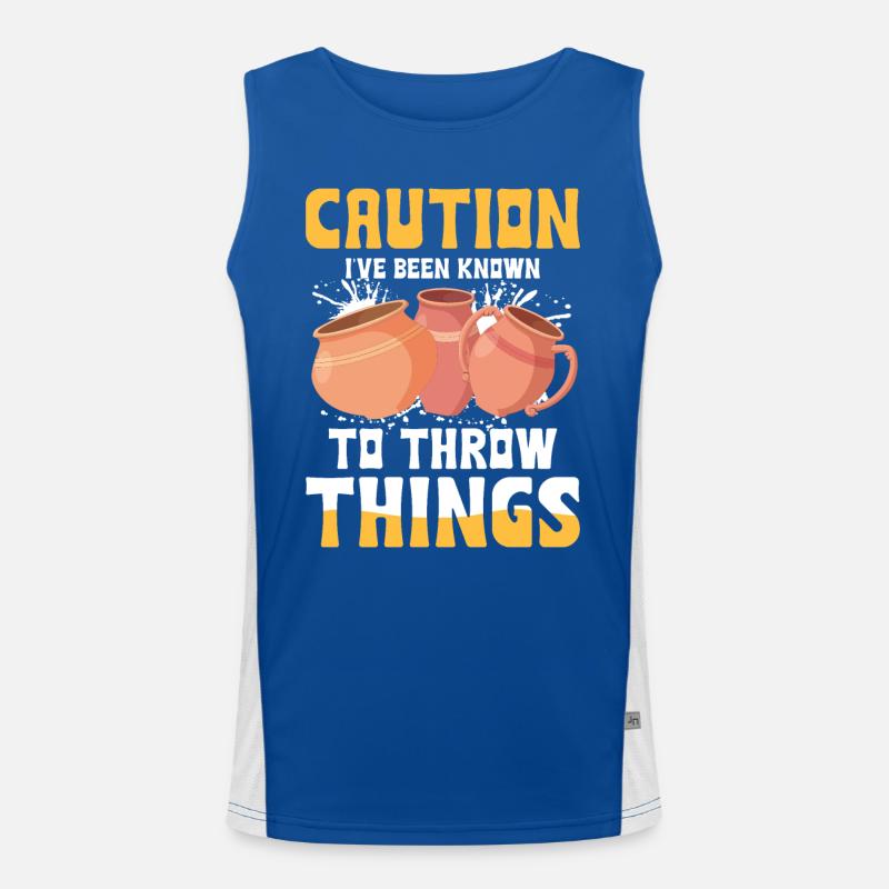 Caution I've Been Known To Throw Things Funktionelles Kontrast-Tank Top für Männer 