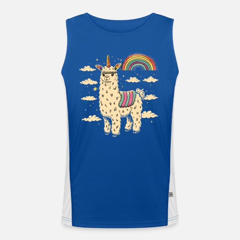 Funky alpaca with colorful rainbow stripes Men's Functional Contrast Tank Top 