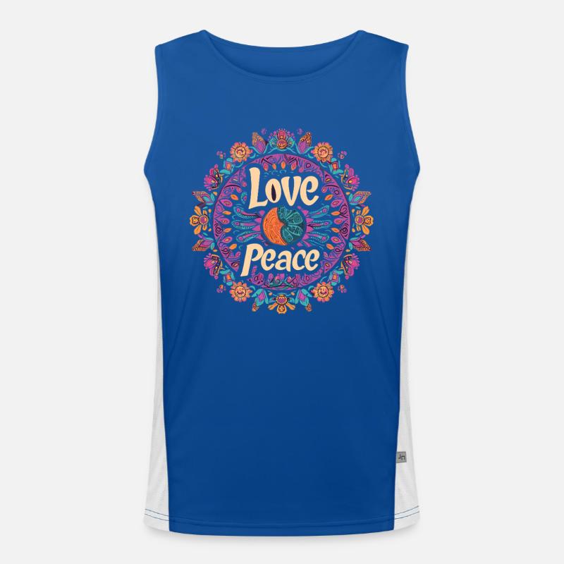 Love and Peace Mandala Artwork for Harmony Men's Functional Contrast Tank Top 