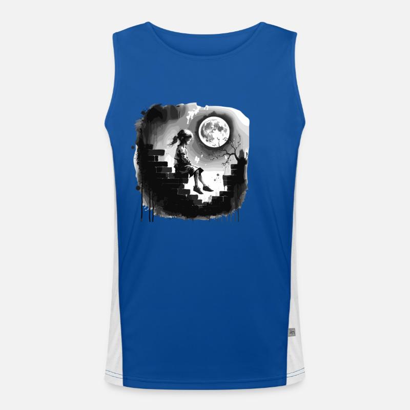 Mädchen Auf Einer Mauer Unter Vollmond Funktionelles Kontrast-Tank Top für Männer 