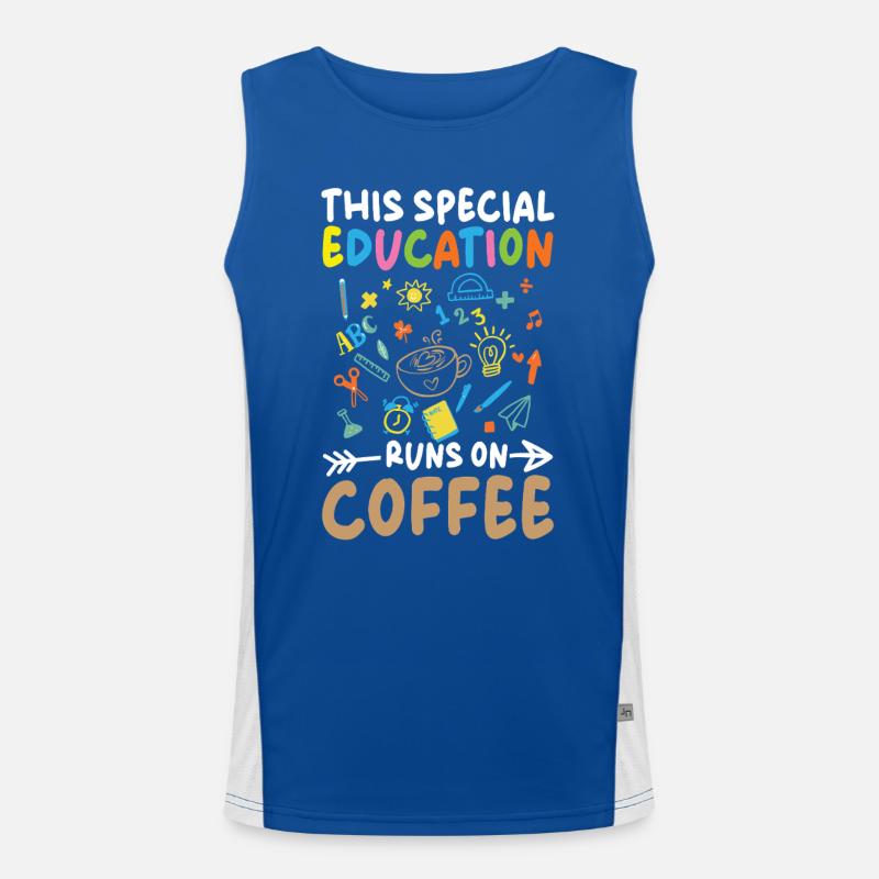 This special education runs with coffee Men's Functional Contrast Tank Top 