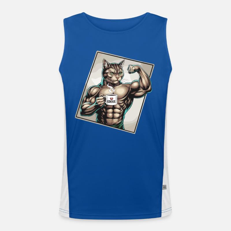 Powerful cat with coffee - Men's Functional Contrast Tank Top  - royal/white