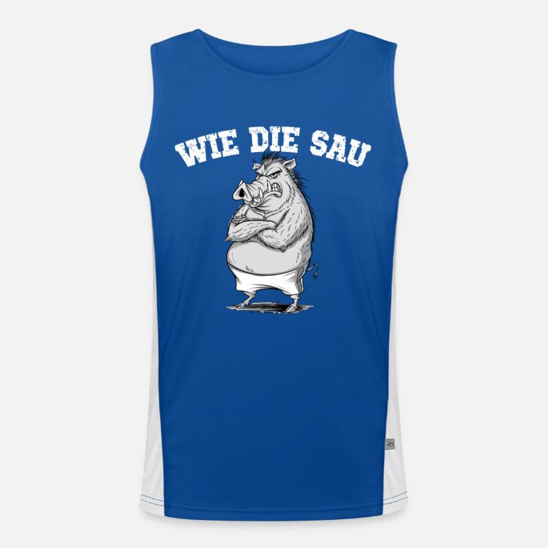 How The Sow Wild Boar Illustration Humorous Men's Functional Contrast Tank Top 