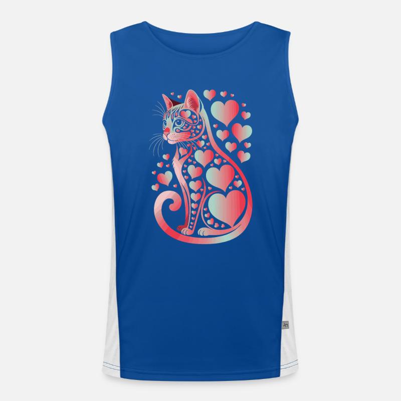 Cat Love Heart Pattern Illustration Men's Functional Contrast Tank Top 