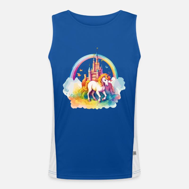 Unicorn Rainbow Castle Colorful Magic Fantasy Men's Functional Contrast Tank Top 