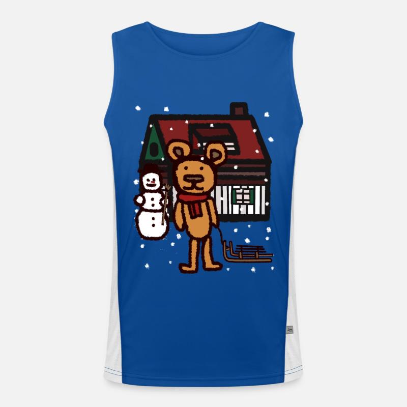 Teddy Schneefall Weihnachtsgeschenk Schlitten Kind Funktionelles Kontrast-Tank Top für Männer 