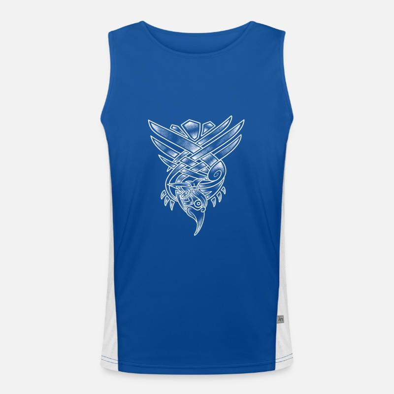 Raven line art dotwork Nordic white Viking Funktionelles Kontrast-Tank Top für Männer 