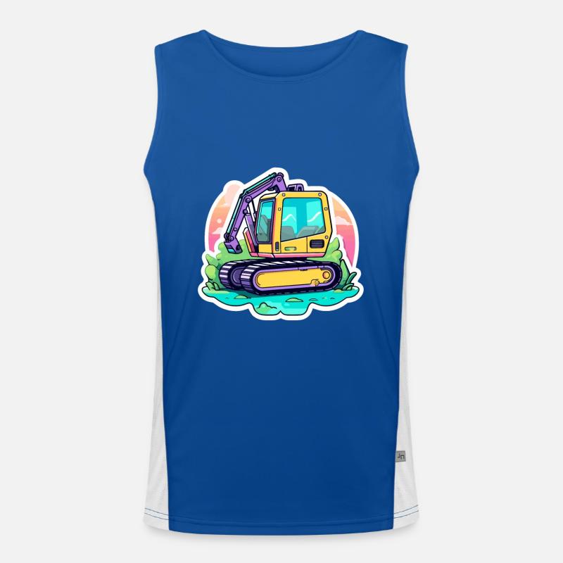 Excavator Construction Site Drawing - Men's Functional Contrast Tank Top - royal/white