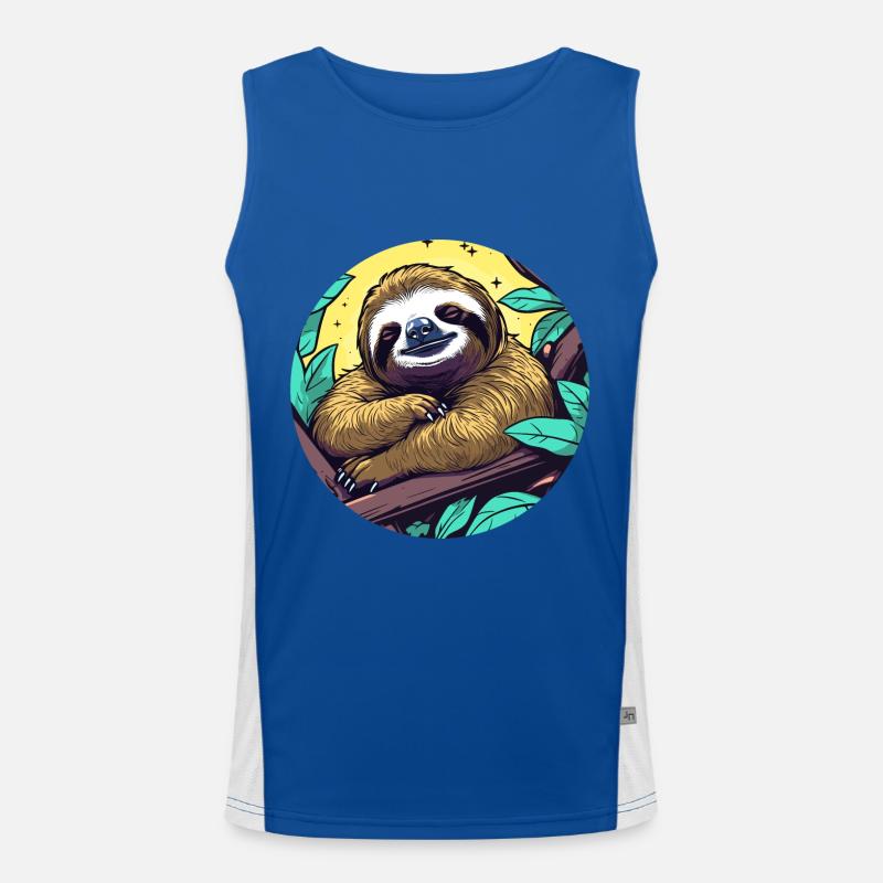 Sleeping Sloth Illustration - Men's Functional Contrast Tank Top  - royal/white