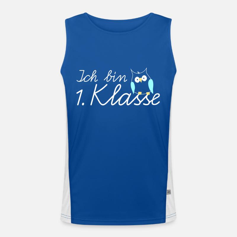 Einschulung Ich Bin 1. Klasse Eule Funktionelles Kontrast-Tank Top für Männer 