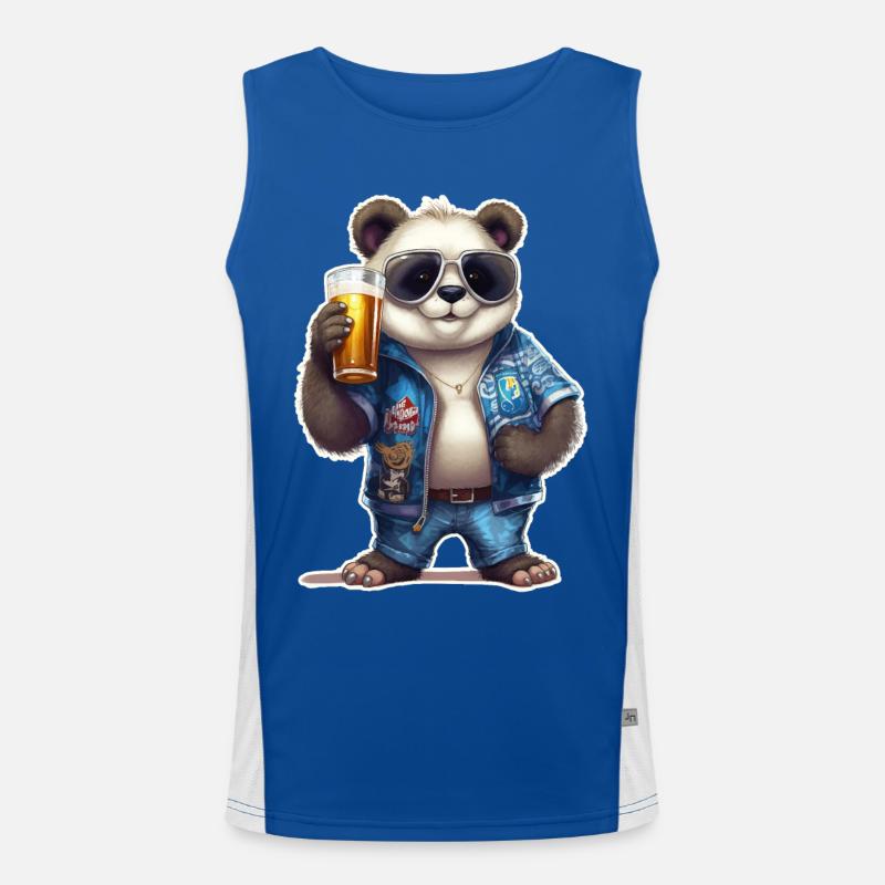 Panda Beer Bier Bär Lustig Humor Party Feiern Funktionelles Kontrast-Tank Top für Männer 