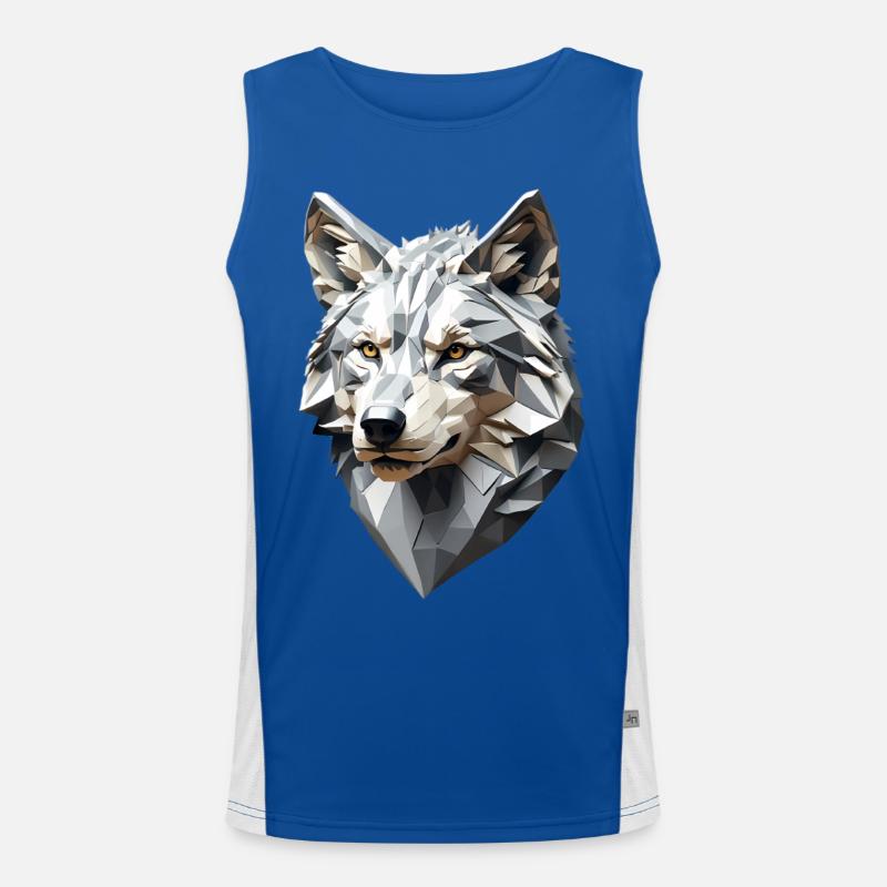 Wolf Head LowPoly Geometric - Men's Functional Contrast Tank Top  - royal/white