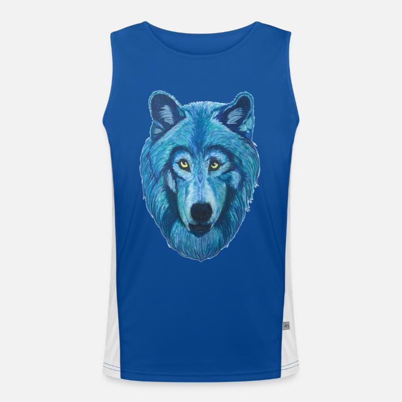 epic wolf wolf head with blue fur Men's Functional Contrast Tank Top 