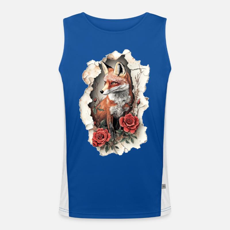Fuchs mit Blumen Funktionelles Kontrast-Tank Top für Männer 