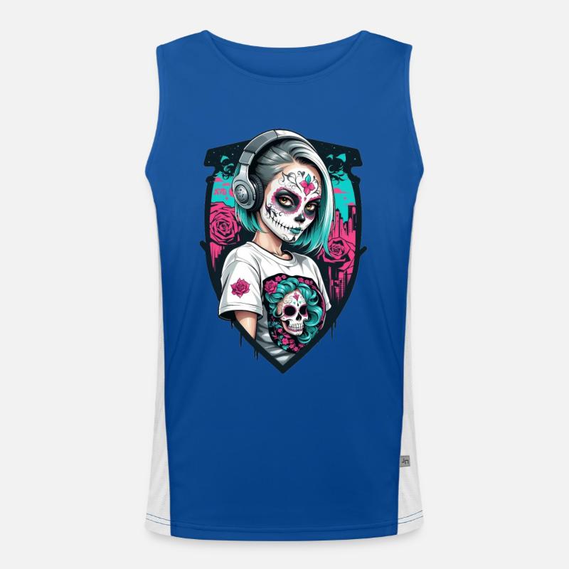 Sugar Skull Girl in a Shield Frame Men's Functional Contrast Tank Top 