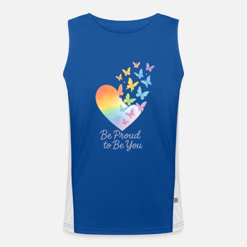 Be Proud to Be You – Rainbow Heart with Message Men's Functional Contrast Tank Top 