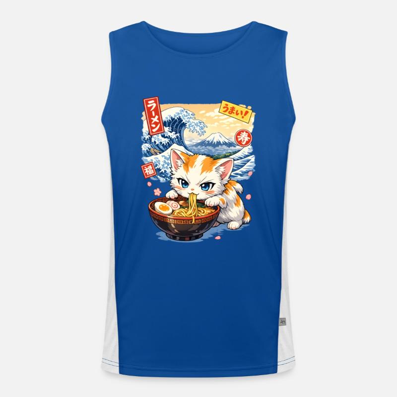 Kawaii Katze Ramen Samurai Funktionelles Kontrast-Tank Top für Männer 
