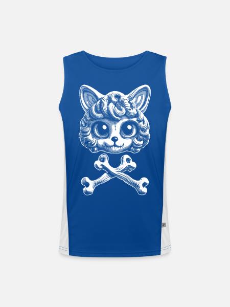 Samtpfoten-Pirat: Einzigartiges Katzenkopf-T-Shirt - Funktionelles Kontrast-Tank Top für Männer  - Royal/Weiß - Vorne