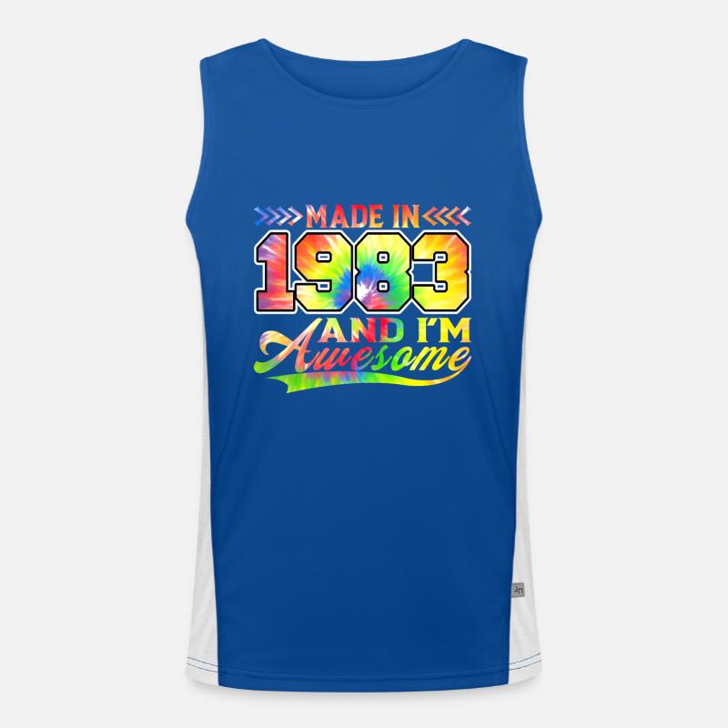 Made In 1983 Und Ich Bin Awesome Tie Dye Bunte Funktionelles Kontrast-Tank Top für Männer 