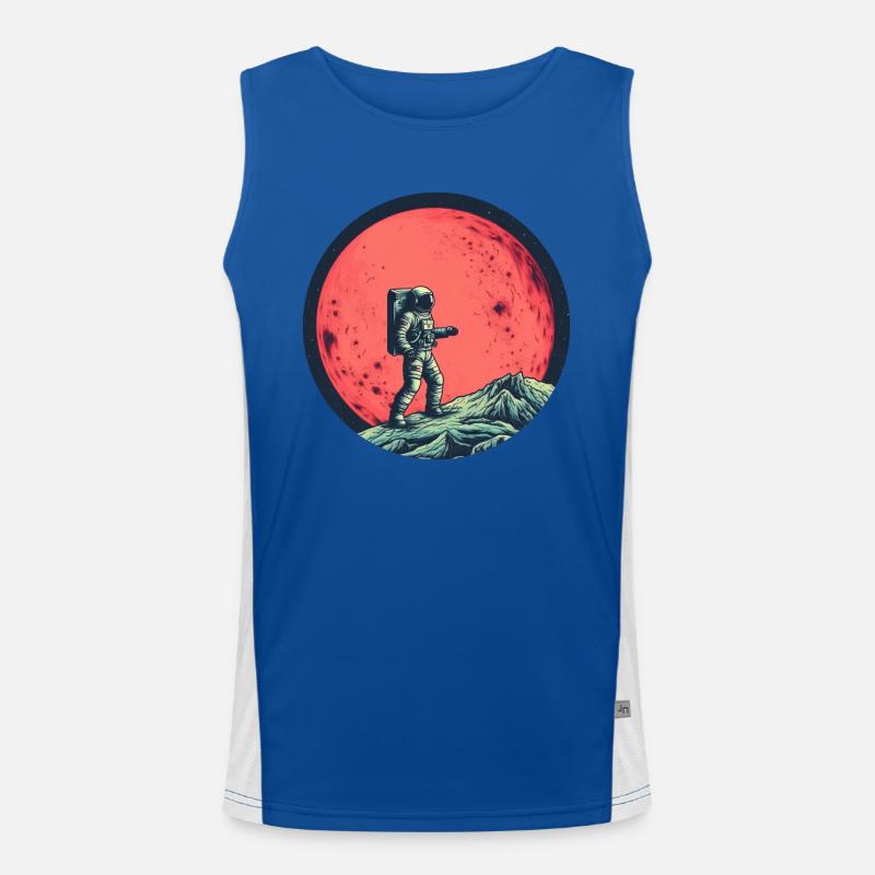 Astronaute sur la Lune devant Red Moon Débardeur respirant contrasté Homme 