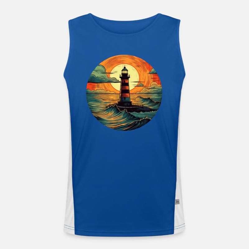 Lighthouse at sunset, Romantic - Men's Functional Contrast Tank Top  - royal/white