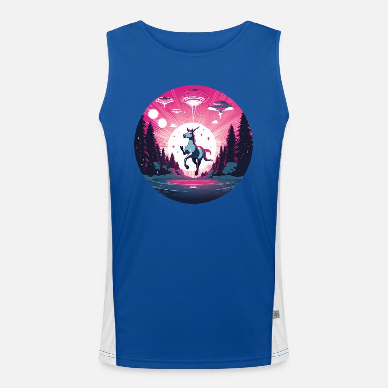 Alien-UFO-Entführung eines Einhorns Funktionelles Kontrast-Tank Top für Männer 