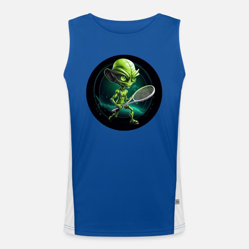 Un extraterrestre vert joue au tennis spatial Débardeur respirant contrasté Homme 