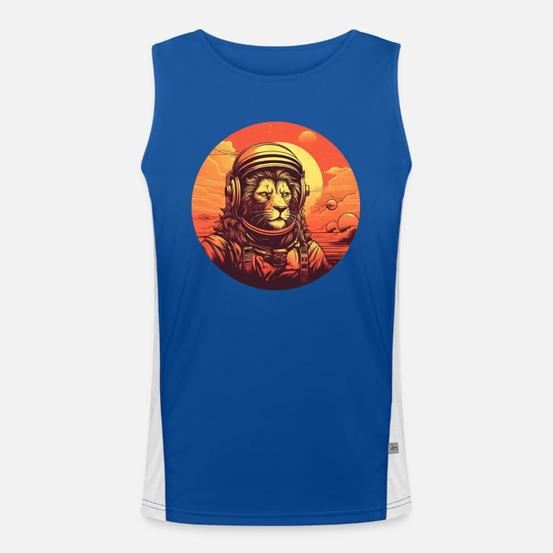 Lion Astronaut at Sunset: Adventures in Space Men's Functional Contrast Tank Top 