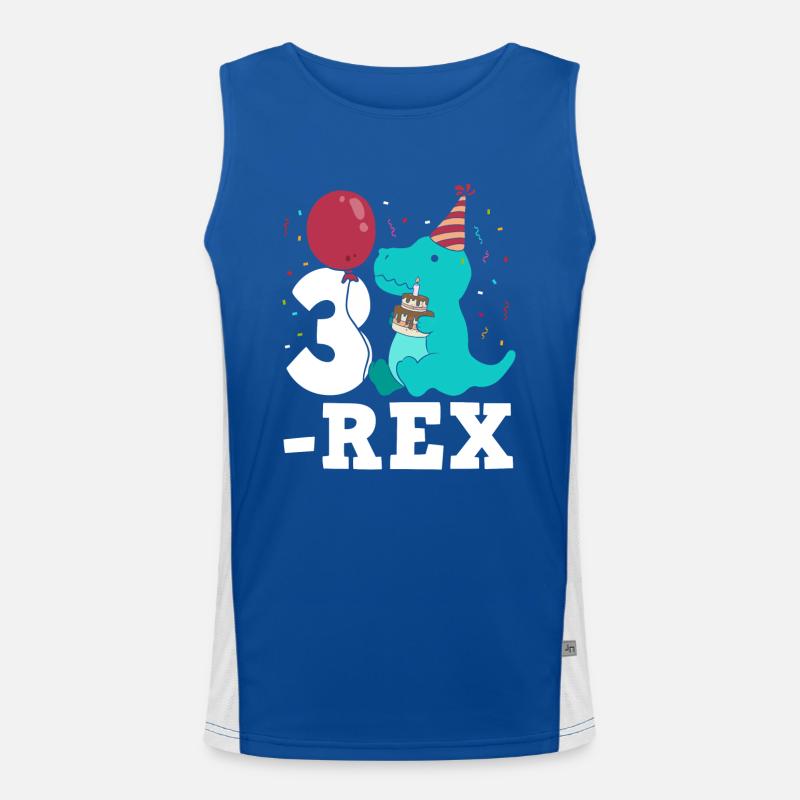 Three Rex T-Rex Birthday Gift for Three Year Olds Men's Functional Contrast Tank Top 