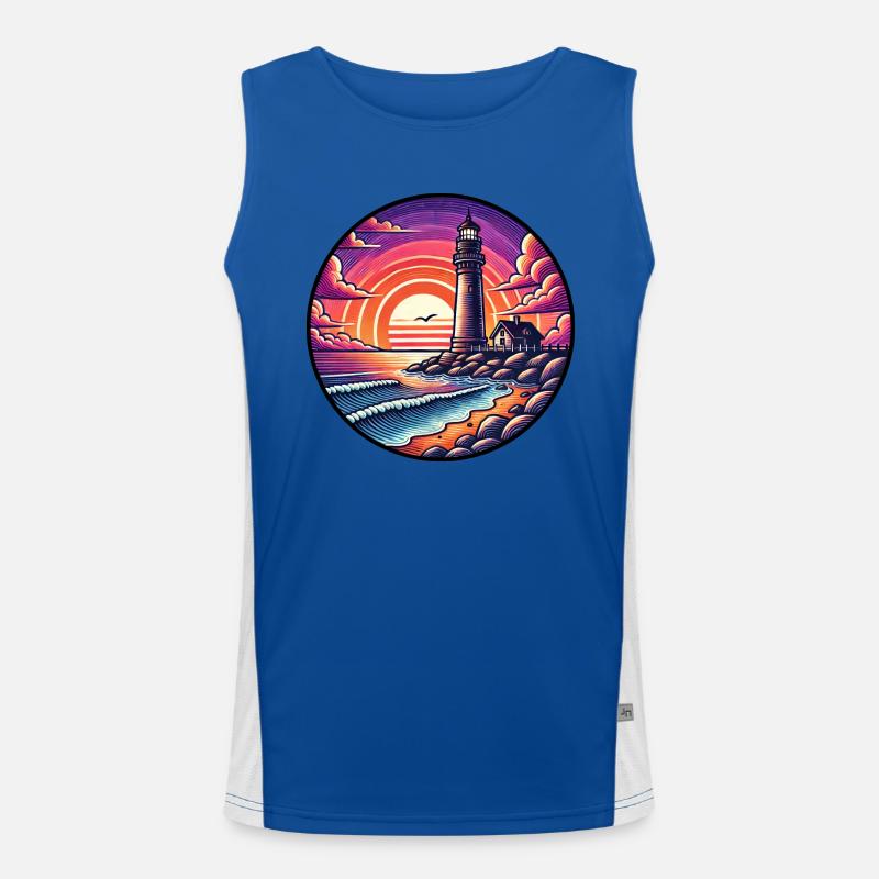 Lighthouse Sunset Ocean Sea Men's Functional Contrast Tank Top 