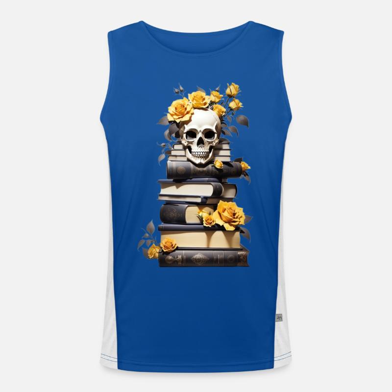 Bücherstapel mit Schädel Funktionelles Kontrast-Tank Top für Männer 