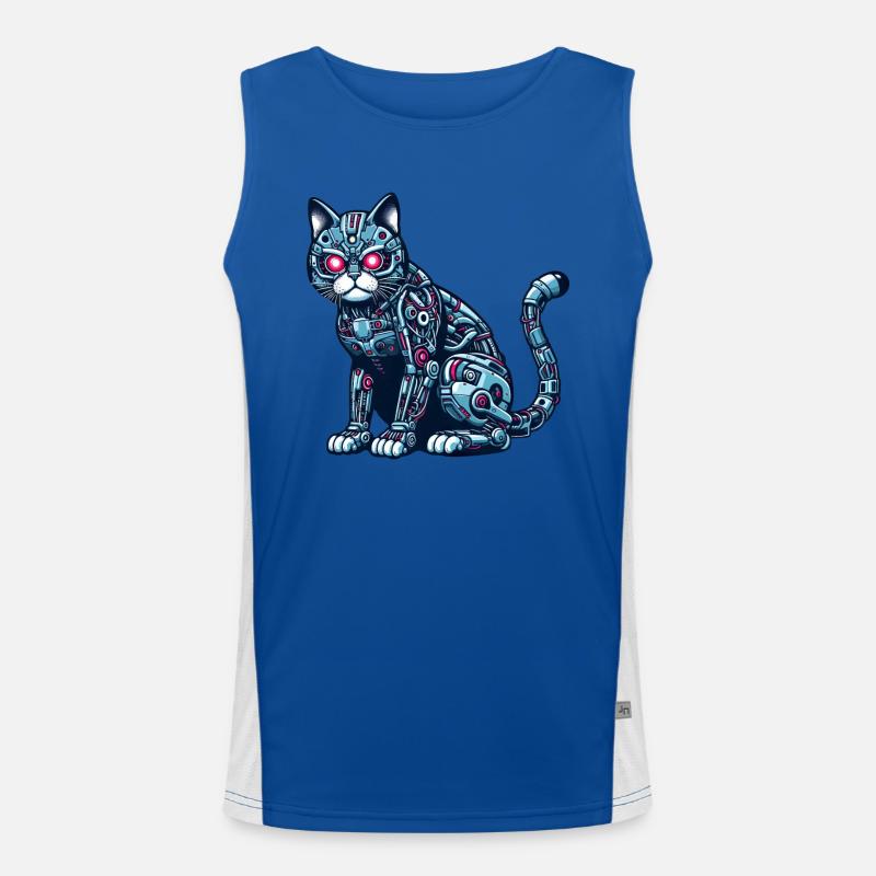 Cat Robot Cyborg Mechanical - Men's Functional Contrast Tank Top  - royal/white
