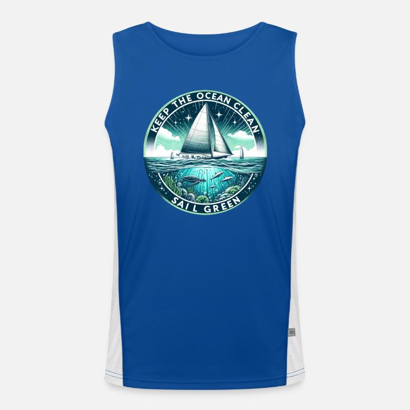 Sail Sailboat Ocean Clean Keep Sailing Green Men's Functional Contrast Tank Top 