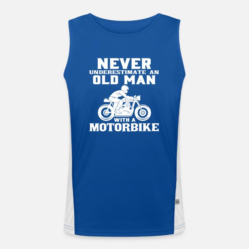 Alter Mann mit Motorrad Hobby Biker Rente Funktionelles Kontrast-Tank Top für Männer 