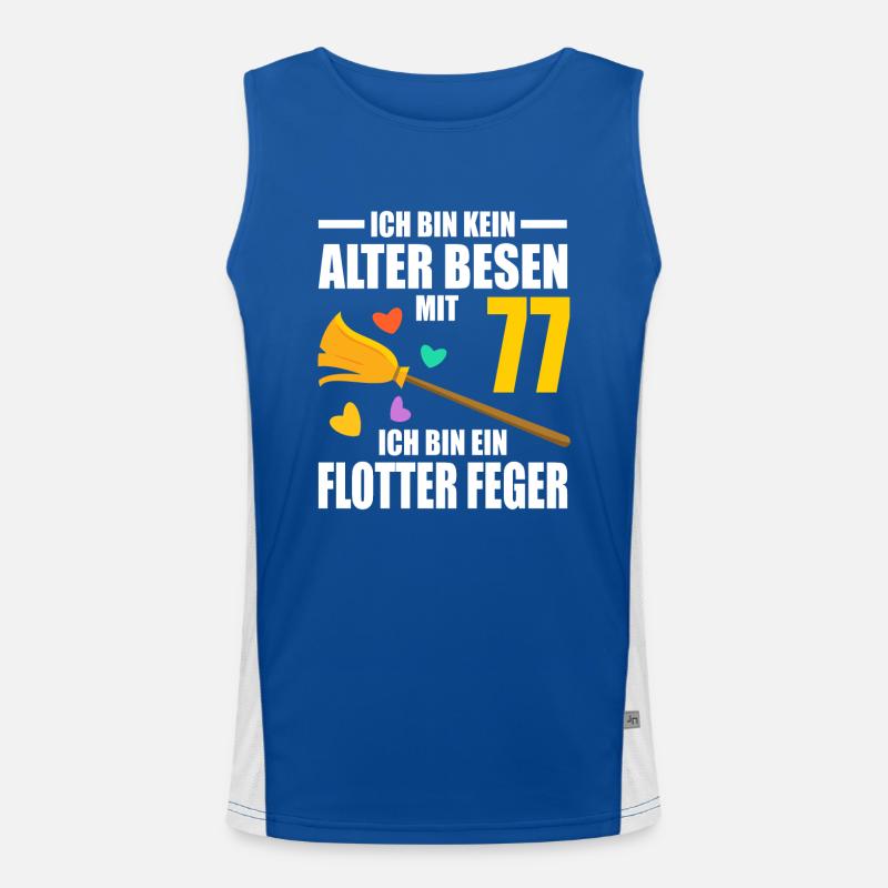 Alter Besen Junger Feger 77 Jahre 77. Geburtstag Funktionelles Kontrast-Tank Top für Männer 