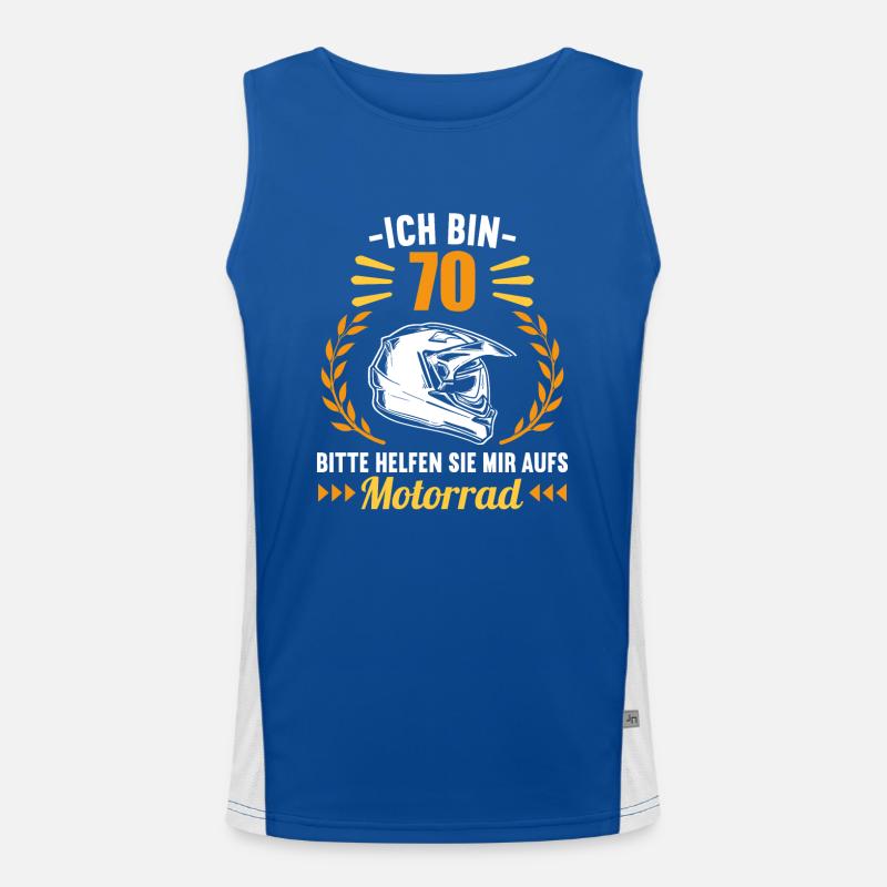 Ich bin 70 bitte helfen auf Motorrad 70 Geburtstag Funktionelles Kontrast-Tank Top für Männer 