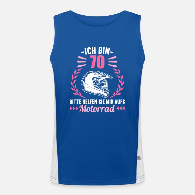 Ich bin 70 bitte helfen auf Motorrad 70 Geburtstag Funktionelles Kontrast-Tank Top für Männer 