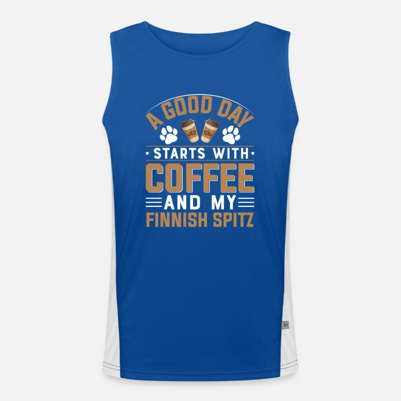 Finnischer Spitz Kaffee Trinken Koffein Hunderasse Funktionelles Kontrast-Tank Top für Männer 