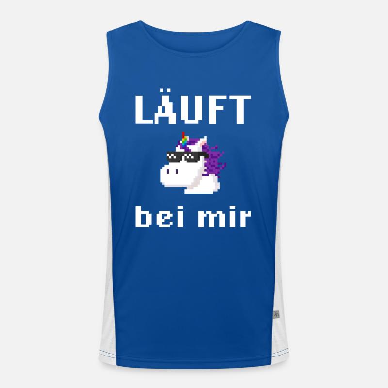 Läuft bei mir Pixelart mit Einhorn Funktionelles Kontrast-Tank Top für Männer 