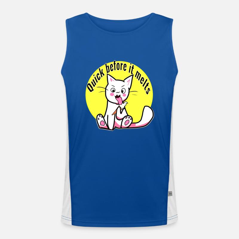 Cute kitten eating ice cream quick before it melts Men's Functional Contrast Tank Top 