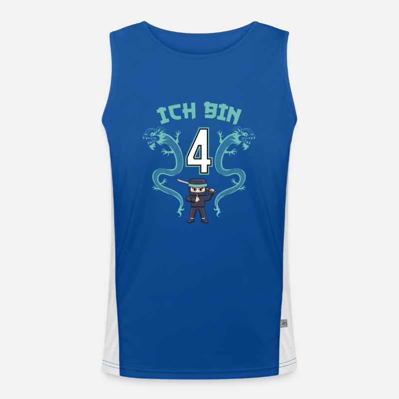 Vierter Geburtstag Kämpfer 4. Geburtstag Ninja Funktionelles Kontrast-Tank Top für Männer 