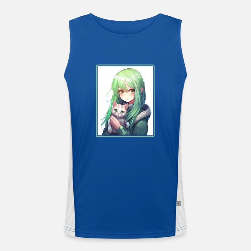 Kawaii Mädchen Anime Manga Mädchen Katze Funktionelles Kontrast-Tank Top für Männer 