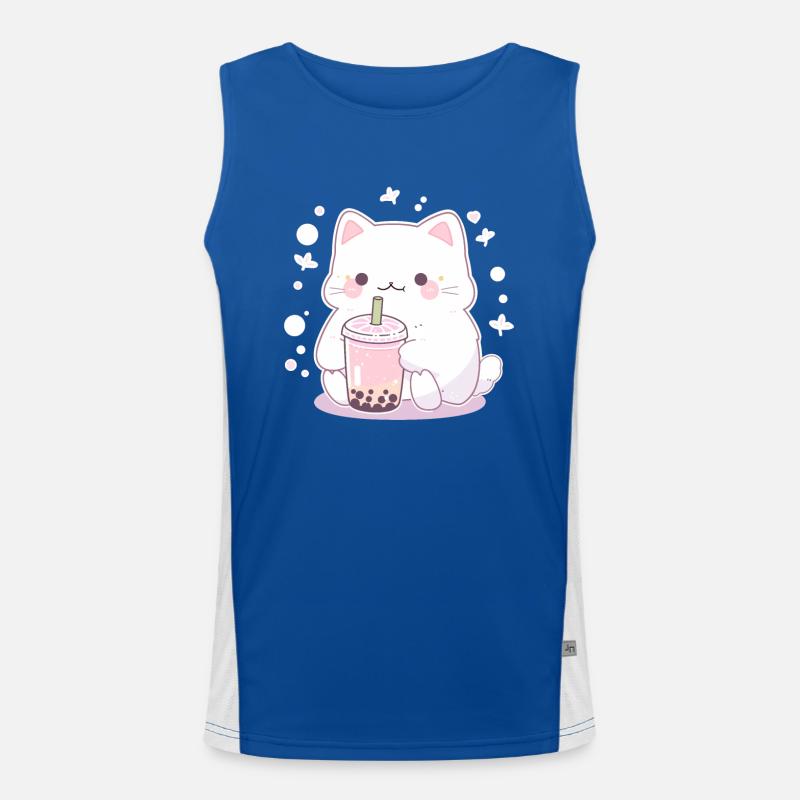Kawaii Katze trinkt Boba Bubble Tea Chibi Funktionelles Kontrast-Tank Top für Männer 