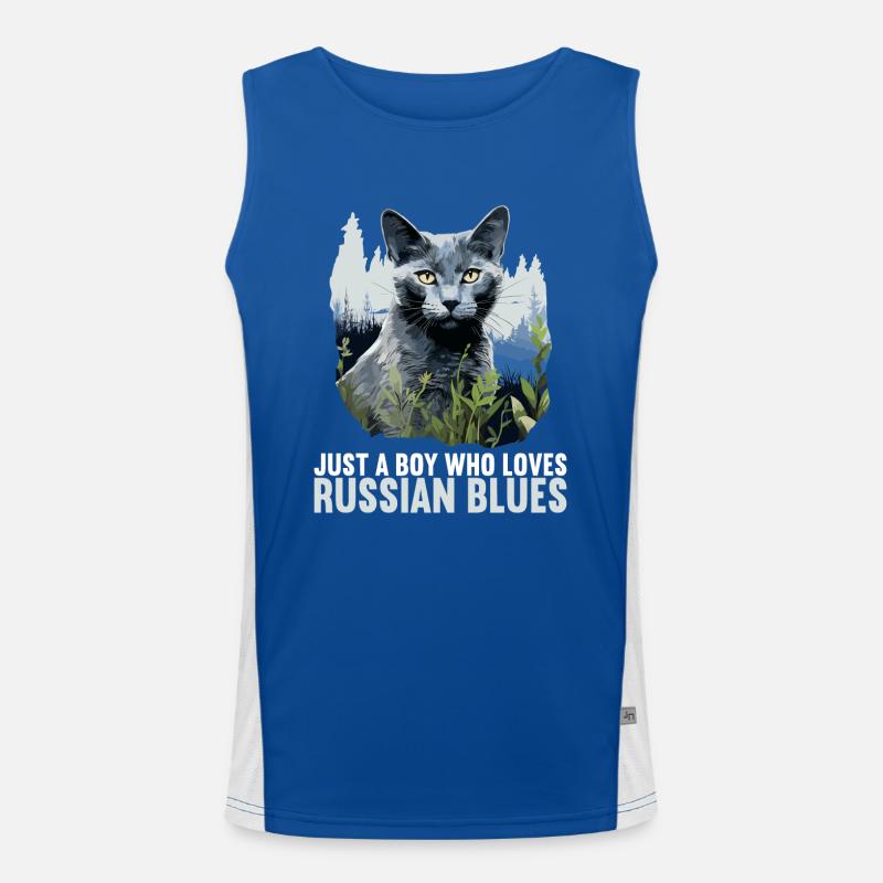 Russian Blue Cat Russisch Blau Katze Men's Functional Contrast Tank Top 